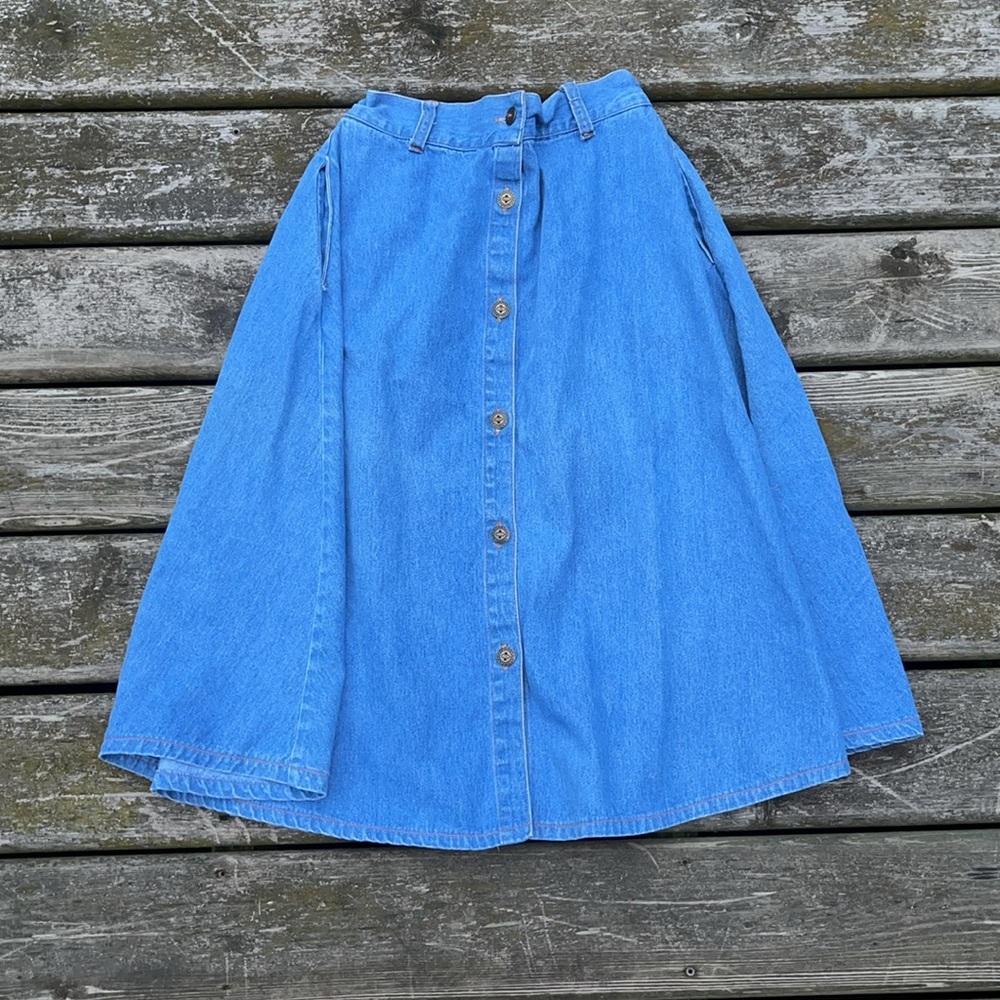 Vintage Made in USA 🇺🇸  AC Clothing A Line Button up Denim Skirt,  Pockets